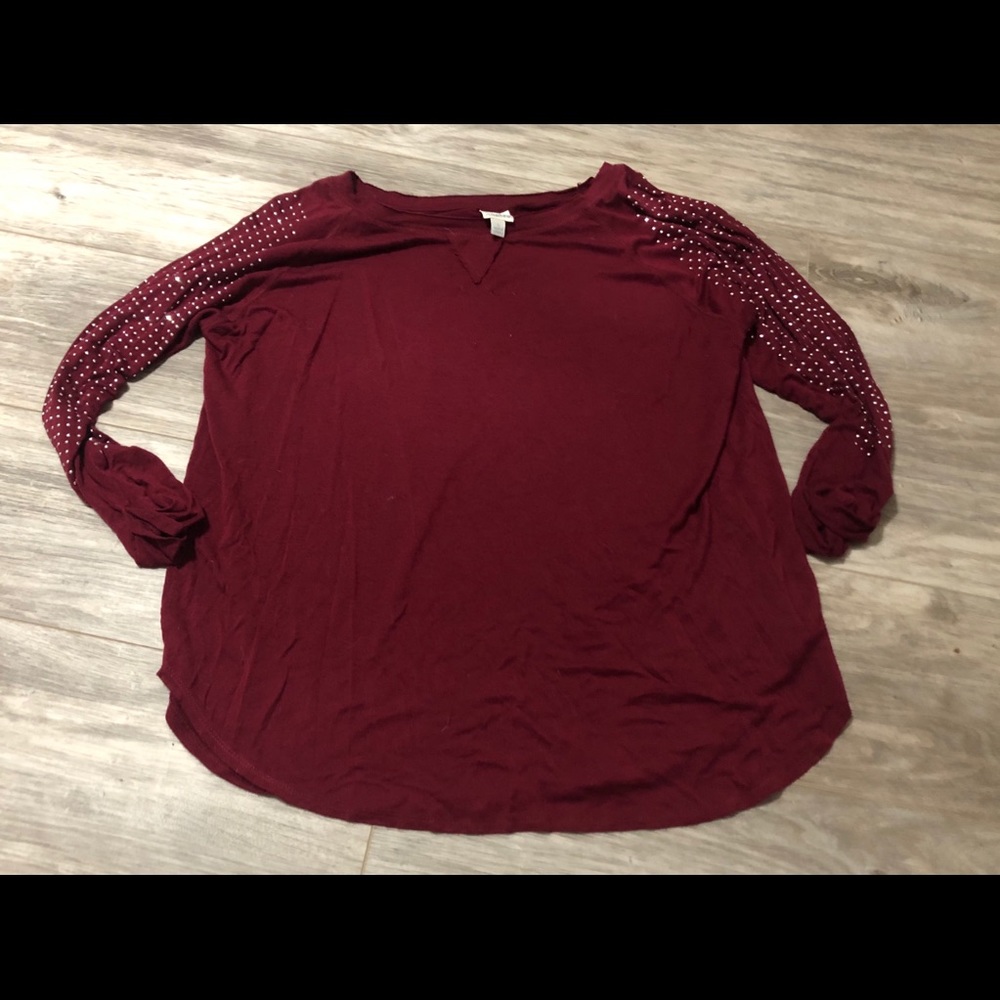 Maroon, 1/4 sleeve shirt with rhinestone shoulders